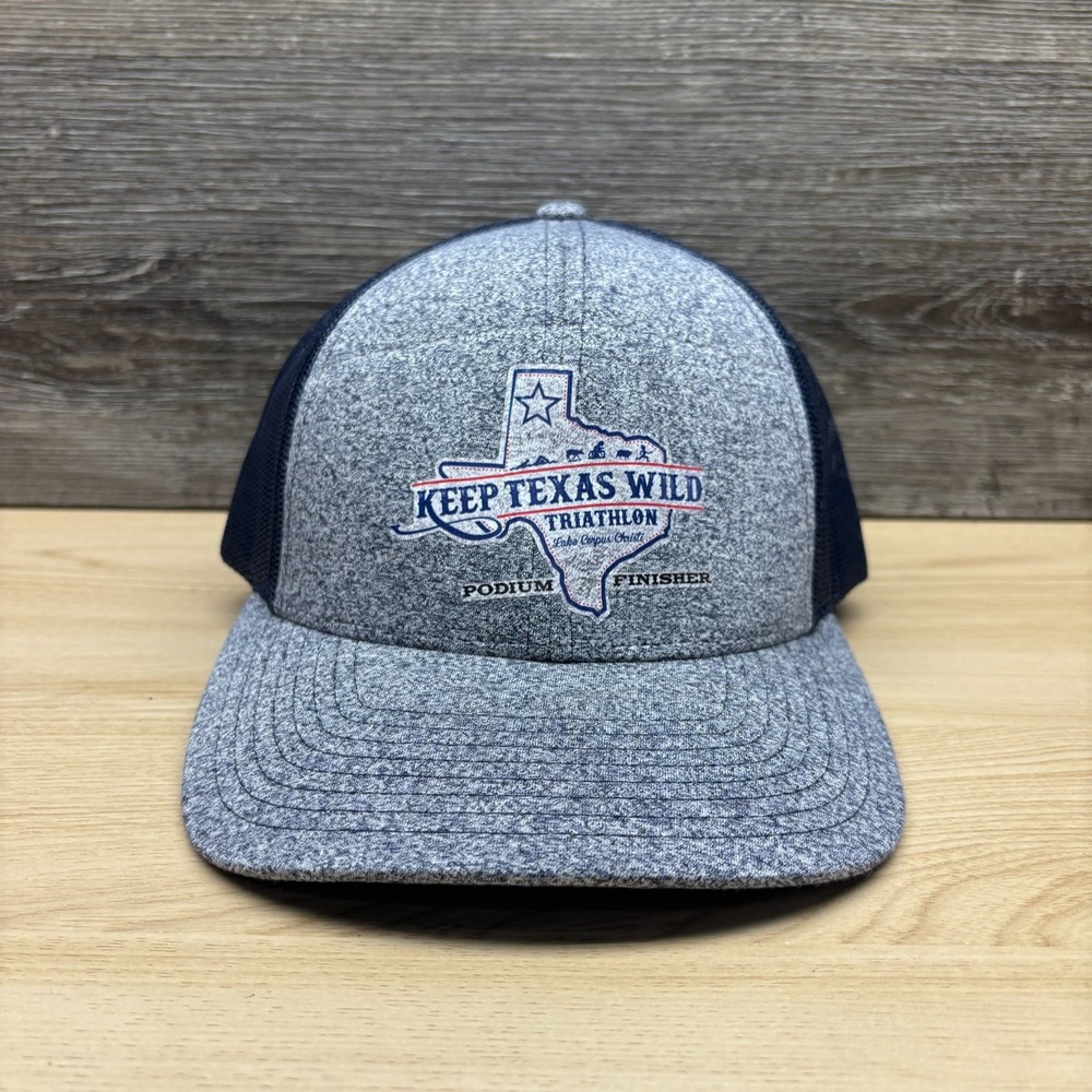 Keep Texas Wild Triathlon Hat Cap Snap Back Gray Blue Richardson 115 Finisher